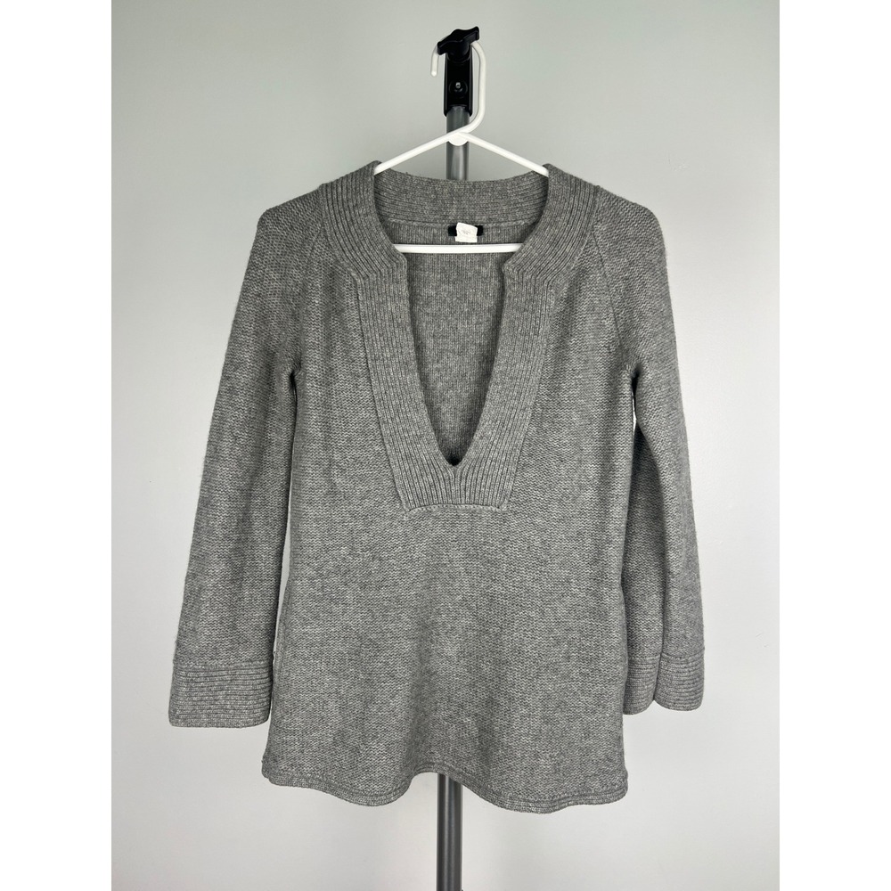 J. Crew Womens Wool Cashmere Blend Gray Deep V-Neck Long Sleeve Pocket Sweater
